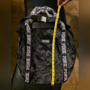 Victoria Secret PINK Logo Black & White Velvet Duffle Tote Bag Double Strap New